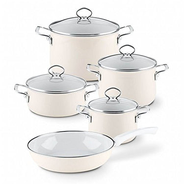 RIESS, 0558-011, Emailset, NOUVELLE AVORIO EXTRA STARK, 5-TLG, 4 Töpfe und eine Bratpfanne im Sale
